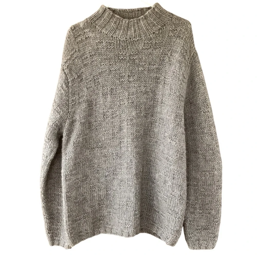 Bowen & Wright Menswear Size‎ Medium 100% Hand Knit Wool Sweater Gray Mock Neck